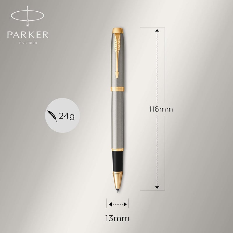 Parker IM Duo Gift Set with Ballpoint Pen & Rollerball Pen, Brushed Metal with Gold Trim - Image 4